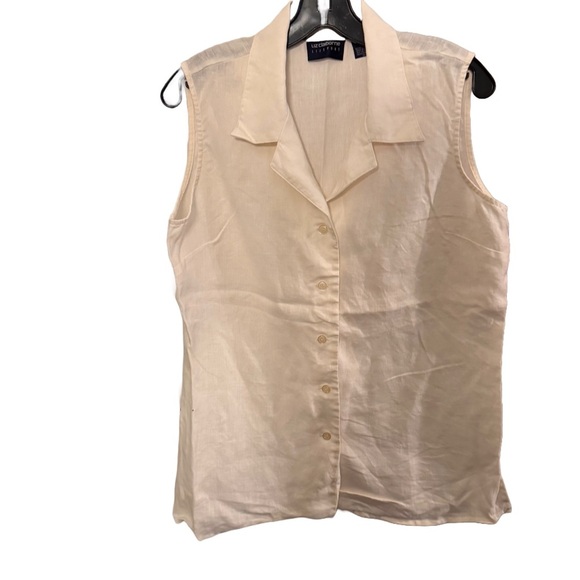 Liz Claiborne Women’s LINEN Shirt Sleeveless Collar Button Front Liz-sport Sz L - Picture 1 of 7